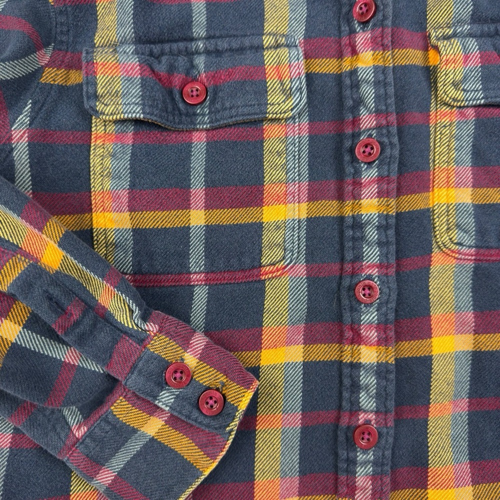 Patagonia Worn Wear S Fjord Flannel Shirt Organic Cotton Navy Gold‎ Burgundy - Picture 6 of 13